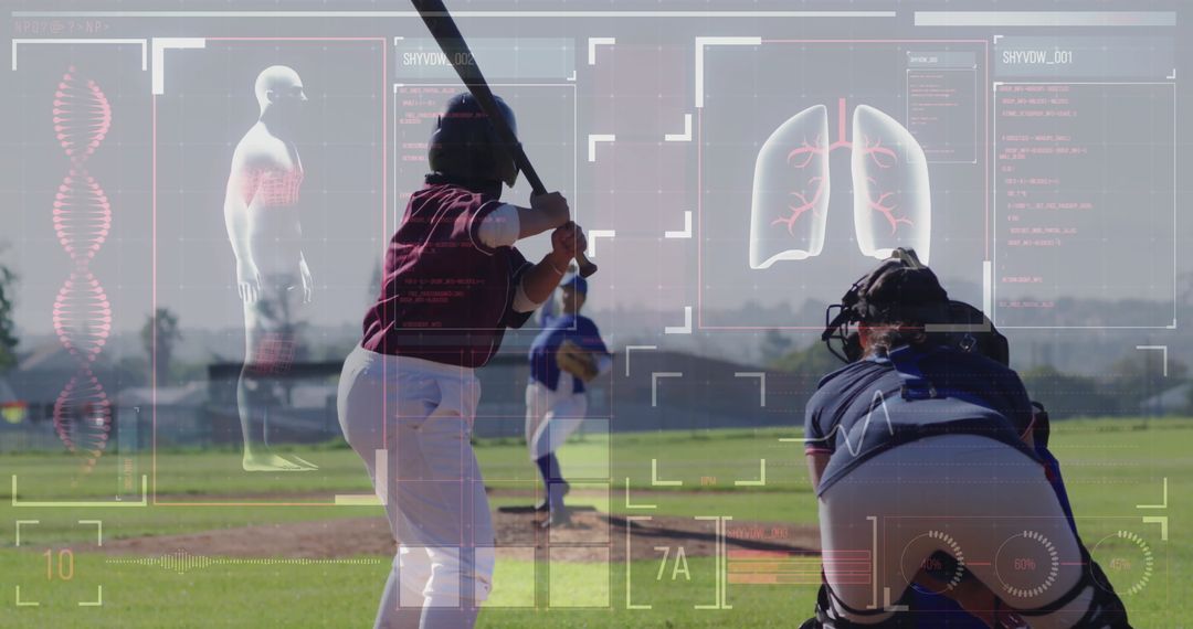 Baseball Action with Futuristic Medical Analytics Display