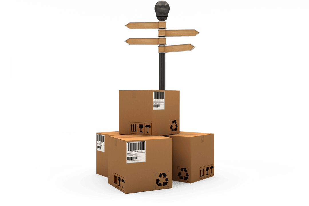 Transparent Cardboard Boxes Near Directional Sign