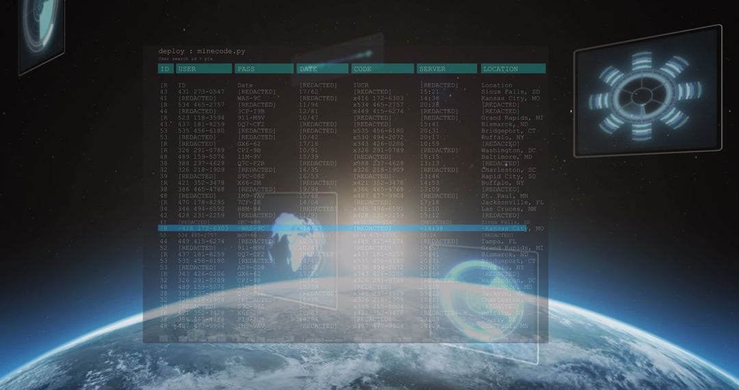 Futuristic Data Processing Interface Over Earth Background