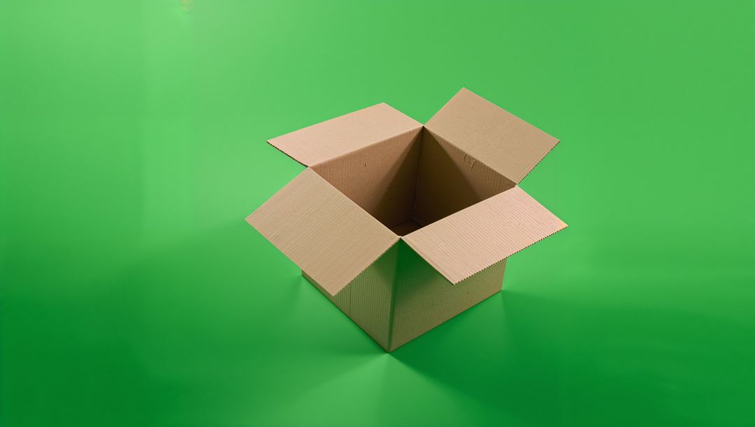 Open Cardboard Box on Bright Green Surface