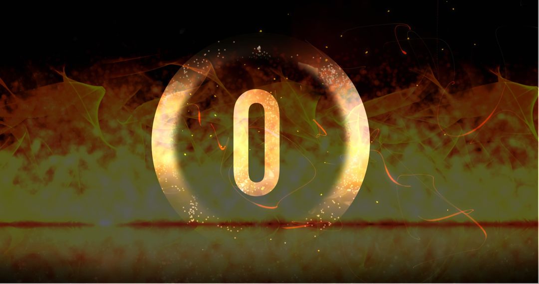 Glowing Zero in Fiery Countdown Background