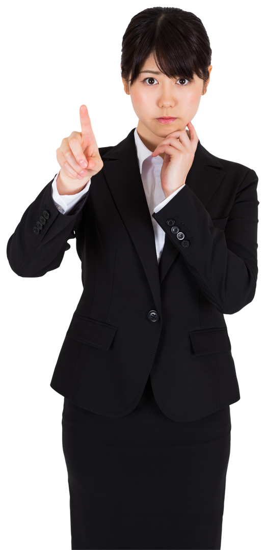 Focused Asian Businesswoman in Suit Pointing on Transparent Background - Download Free Stock Images Pikwizard.com