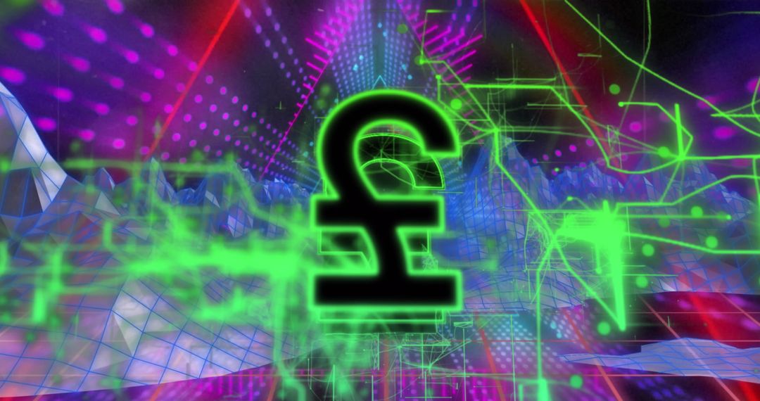 Digital Pound Currency Symbol with Futuristic Neon Graphs