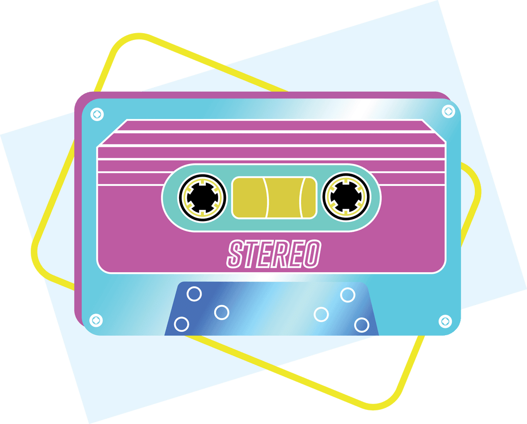Retro Cassette Tape Music Illustration on Transparent Background