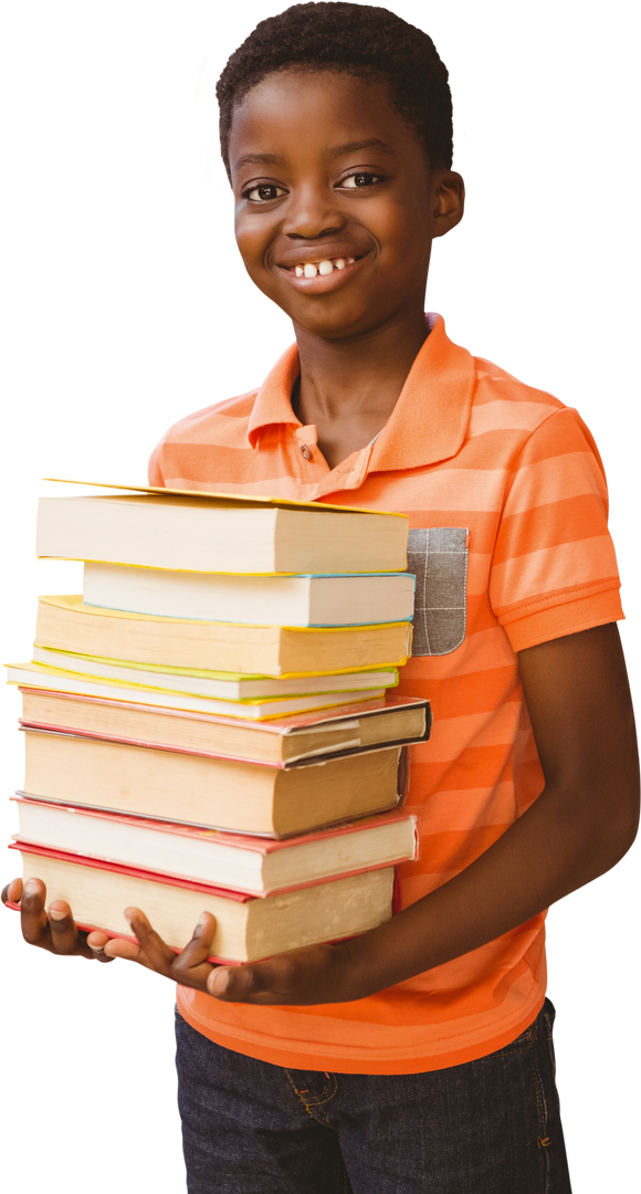 Young Boy Holding Books Wearing Orange Shirt Transparent Background - Download Free Stock Images Pikwizard.com