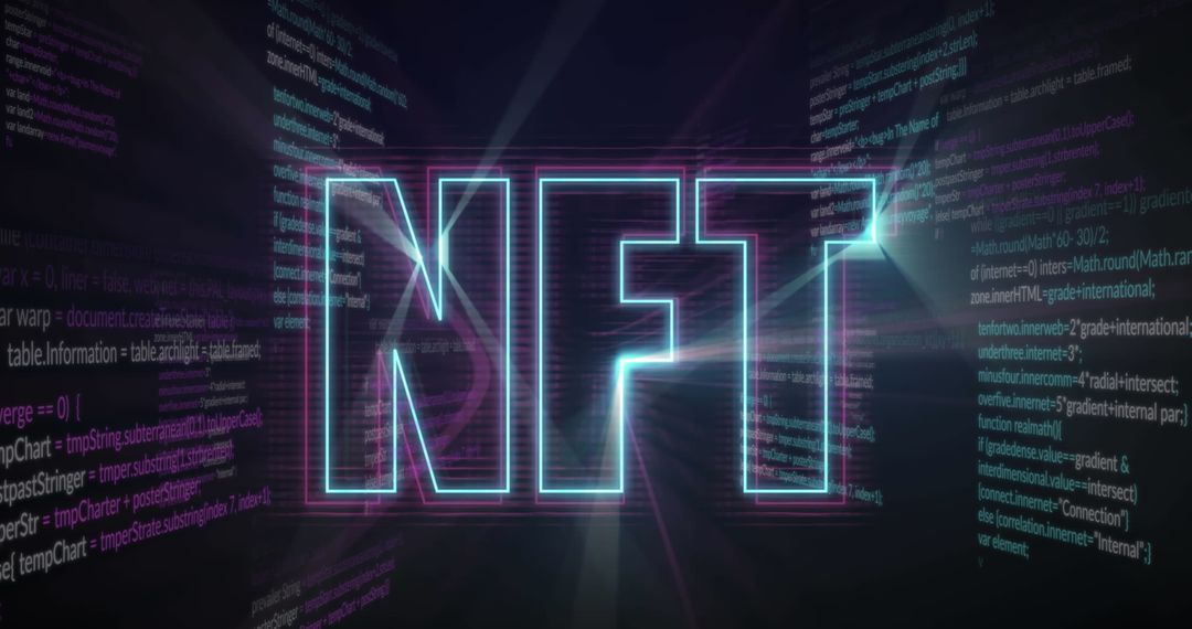 Futuristic Neon NFT Text with Data Codes Background
