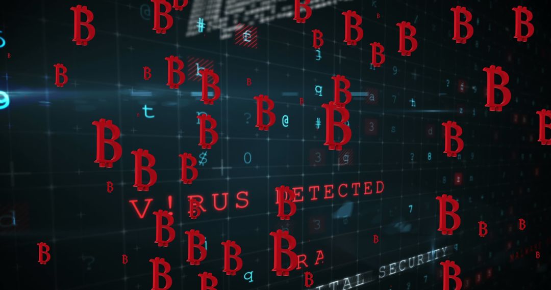 Digital Security Threat Bitcoin Symbols Virus Alert