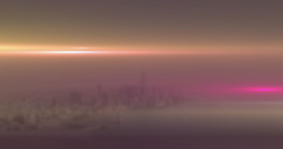 Mysterious Light Trails Over Abstract Cityscape Skies