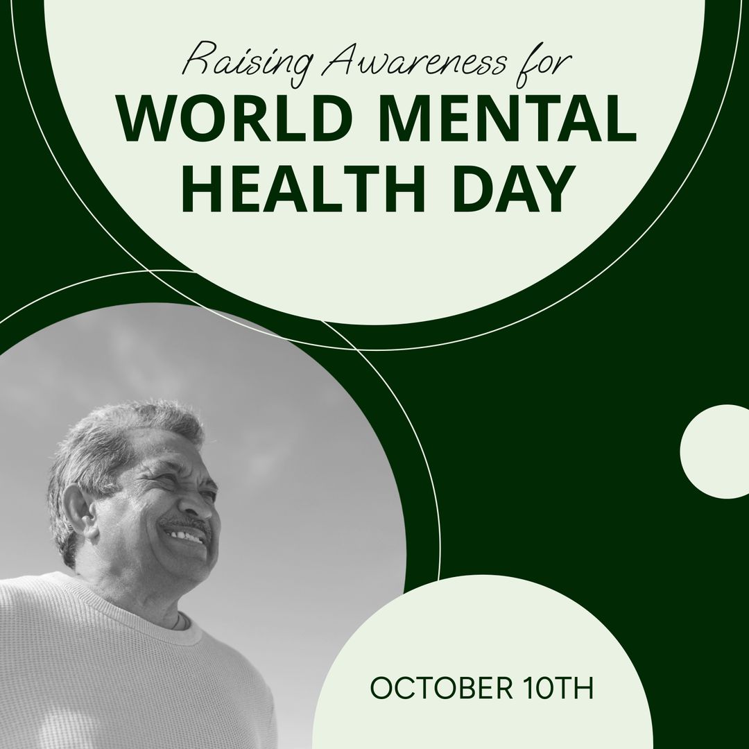 World Mental Health Day Poster with Smiling Senior Man