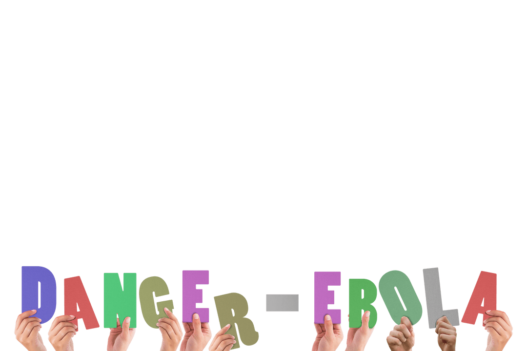 Hands Holding Danger Ebola Warning Text on Transparent Background