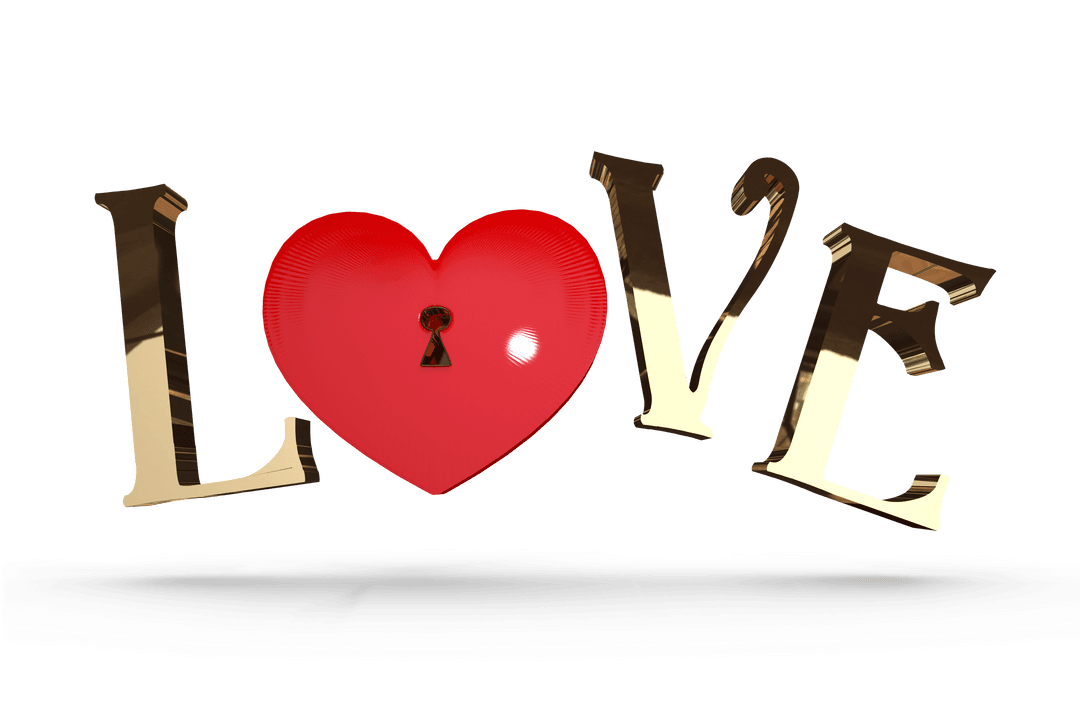 Love Text with Keyhole Heart on Transparent Background for Valentine Themes