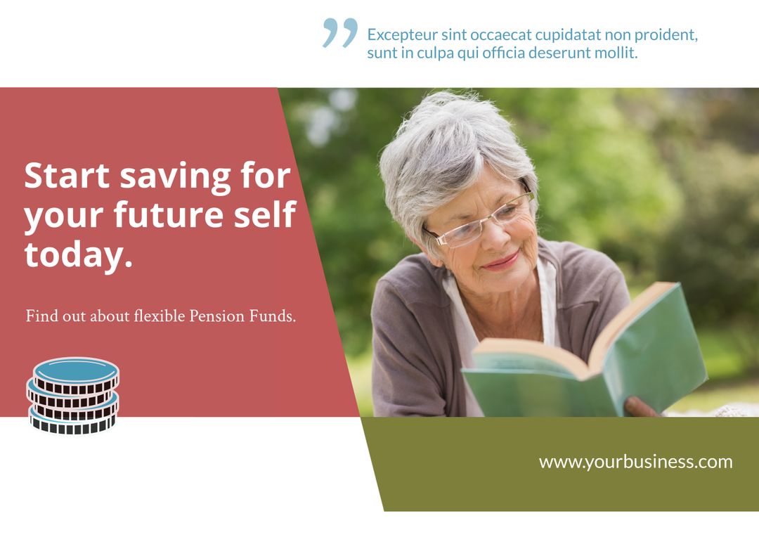 Elderly Woman Enjoying Book in Park for Pension Fund Advertisement - Download Free Stock Templates Pikwizard.com