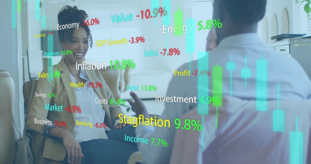 Business Analysis in Diverse Office with Digital Data Overlay
