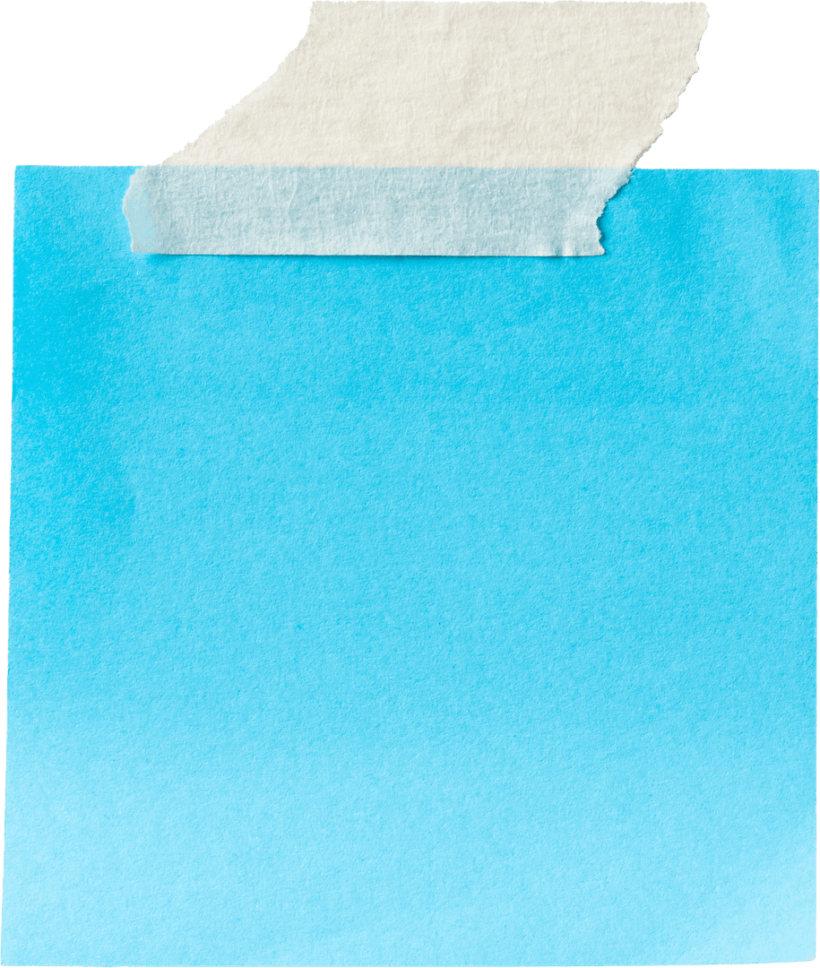 Transparent Background of Taped Blue Memo Note with Copy Space