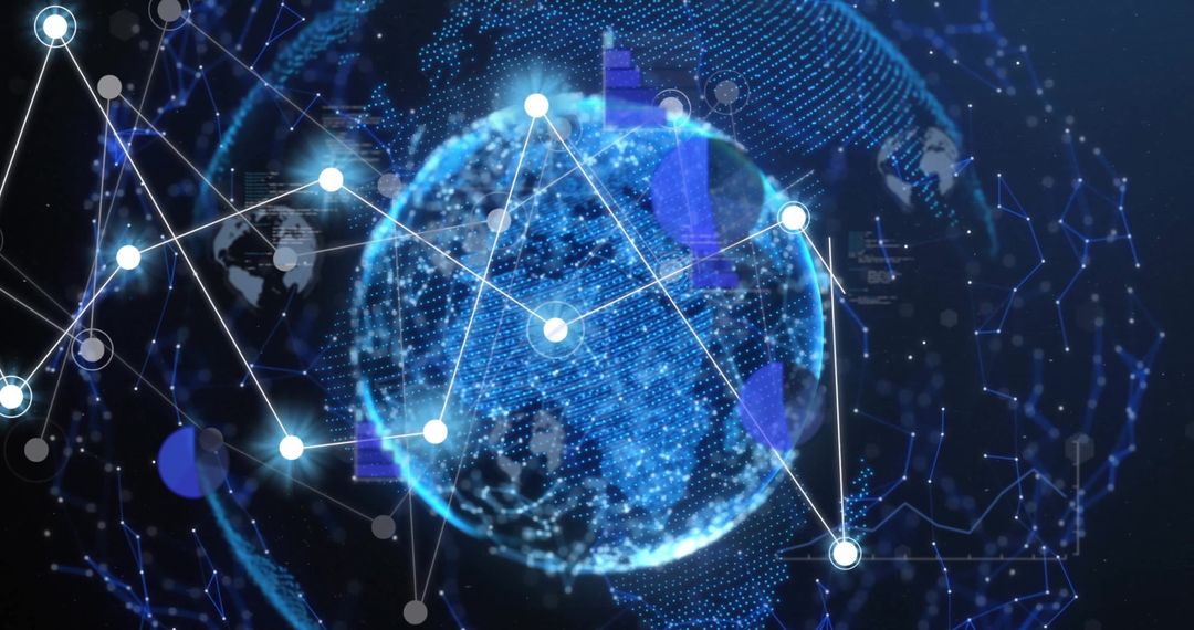 Digital globe with data connections and blue network patterns