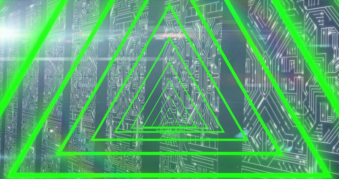 Futuristic Green Neon Shapes Over Data Processing Board