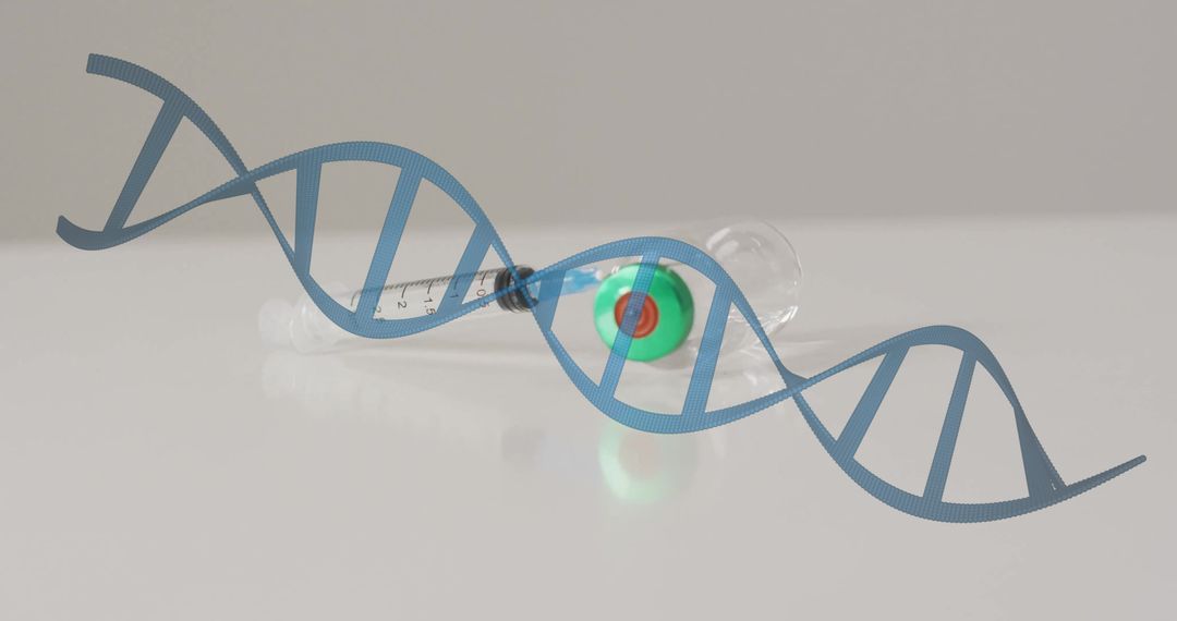 Digital DNA Strand with Medical Syringe Overlay