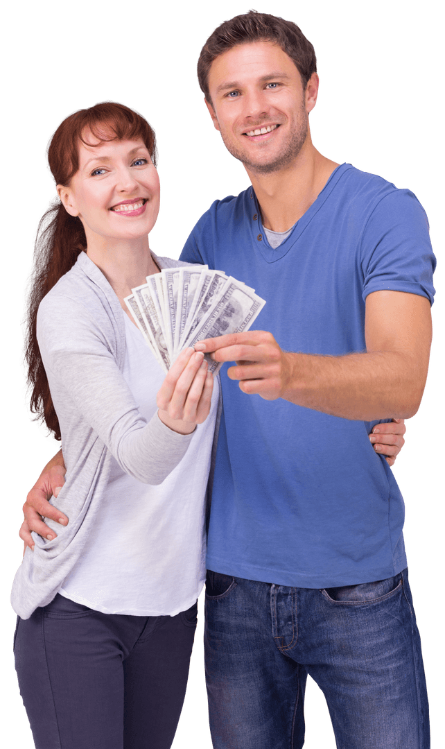 Happy Couple Holding Cash Transparent Background