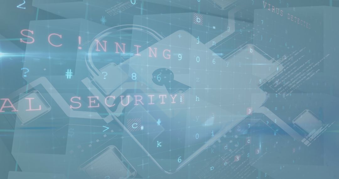 Digital Padlock and Security Warning Overlay with Data Stream