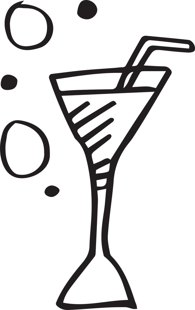 Transparent Black Outline Martini Glass with Straw