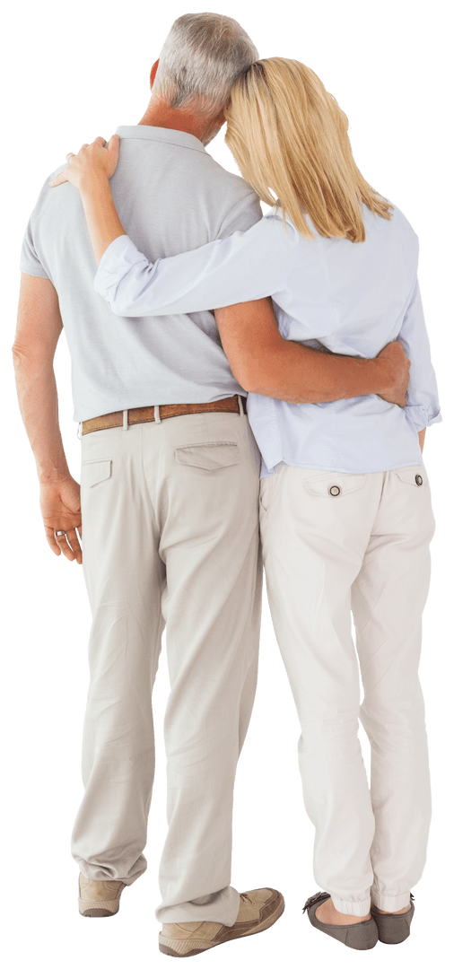 Rear View of Couple Embracing in Transparent Background