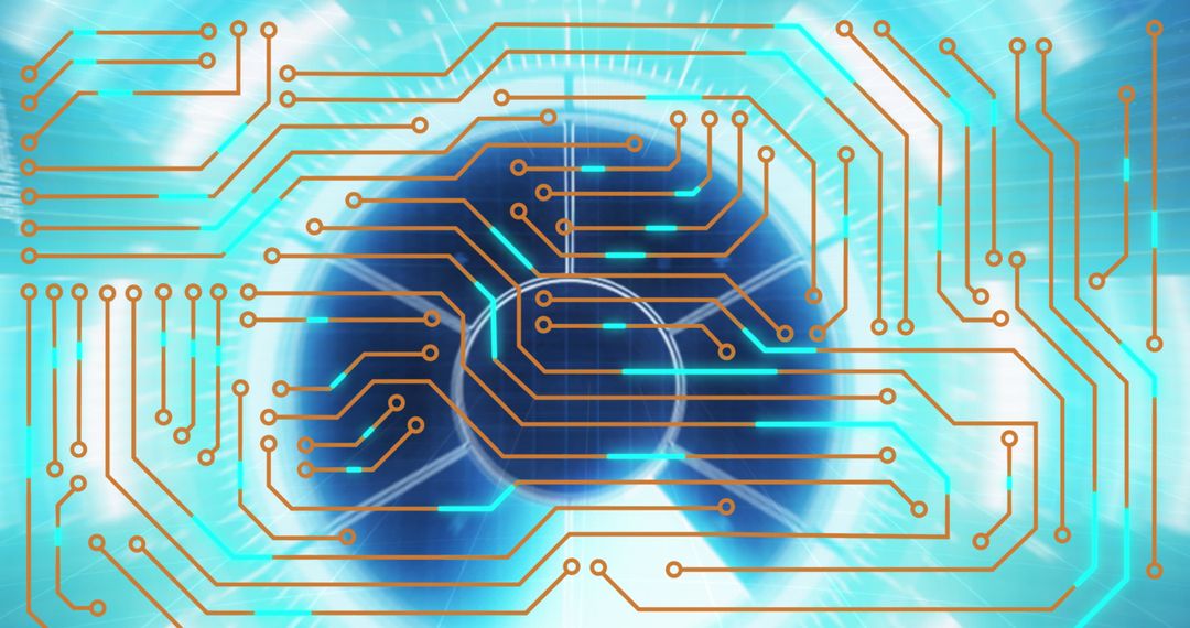 Futuristic Digital Circuit Vortex Neon Turquoise Blueprint