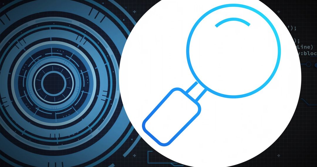 Futuristic Data Processing Interface with Search Icon