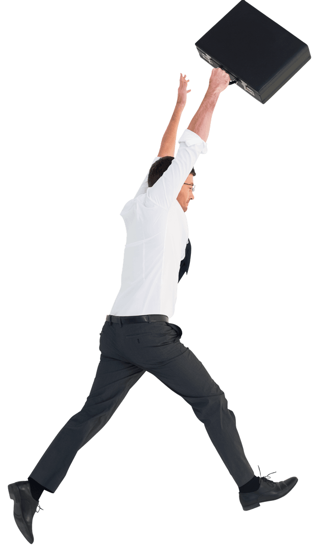Energetic Businessman Leaping with Transparent Background