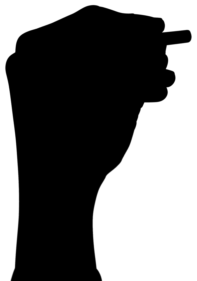 Black Silhouette of Hand Writing with Pen on Transparent Background