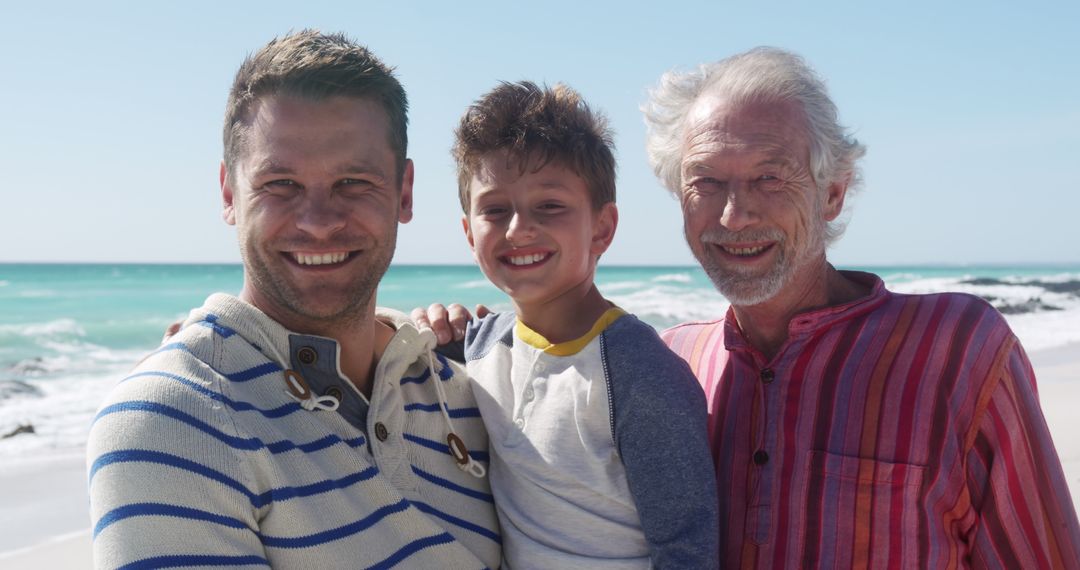 Three Generation Family Smiling on Beach Vacation - Free Images, Stock Photos and Pictures on Pikwizard.com