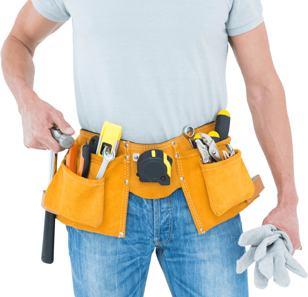 Technician with Tool Belt and Gloves on Transparent Background