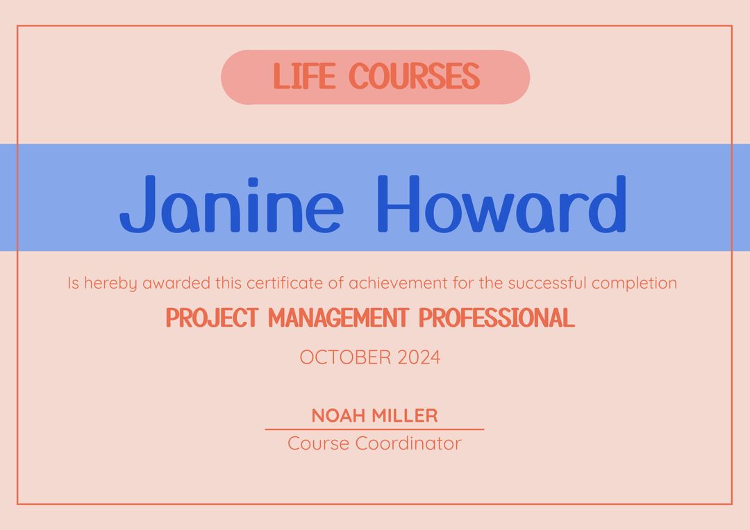 Certificate of Achievement for Project Management Professional in Pastel Colors - Download Free Stock Templates Pikwizard.com