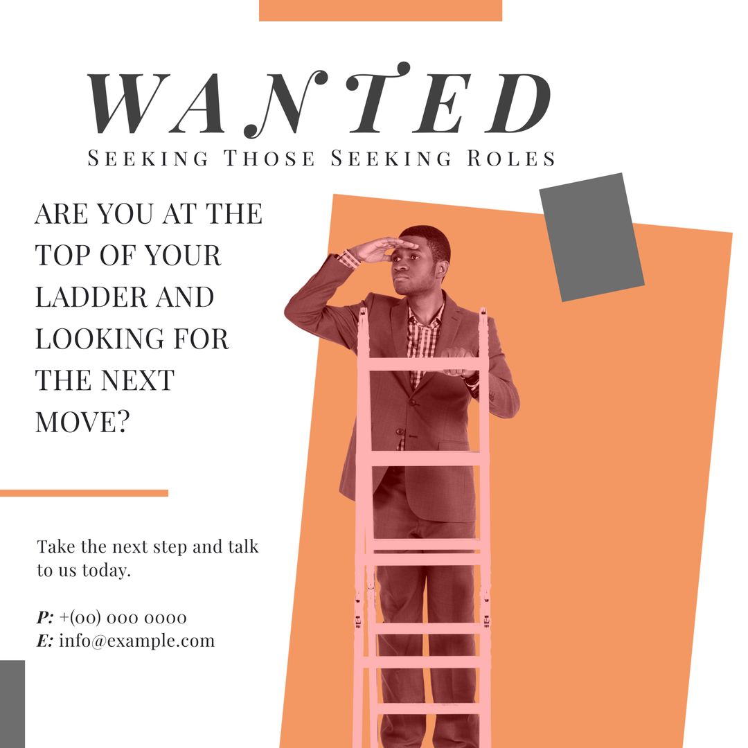 Ambitious Job Seeker Posing on Ladder, Seeking Career Advancement - Download Free Stock Templates Pikwizard.com