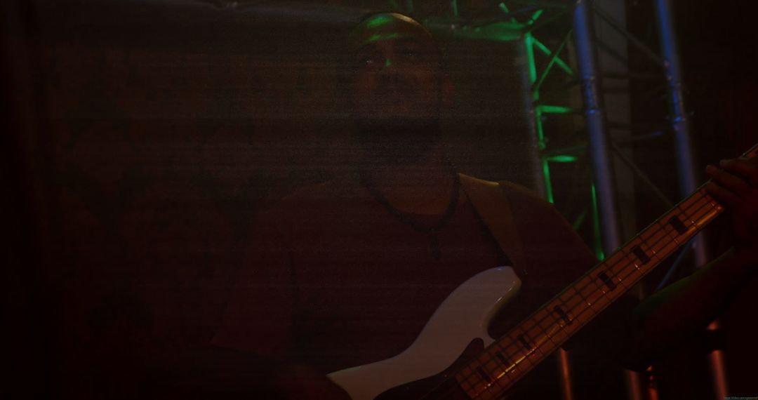 Bassist Playing in Dimly Lit Live Music Performance