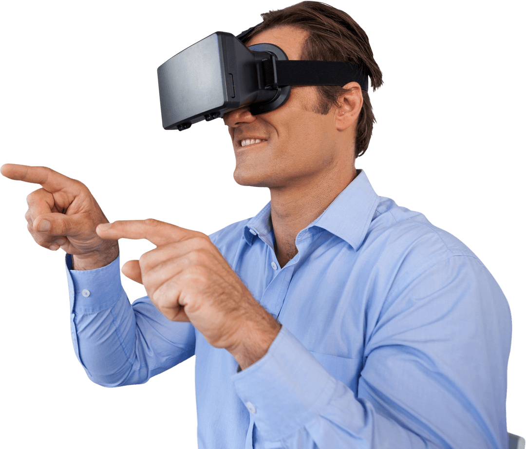 Businessman in Transparent VR Interaction