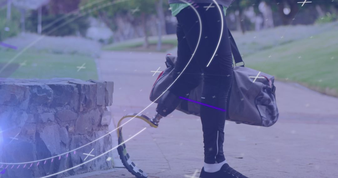 Athlete with Running Blade Experiencing Technological Overlay