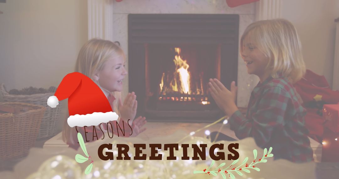 Kids Enjoying Clapping Game by Fireplace During Festive Season