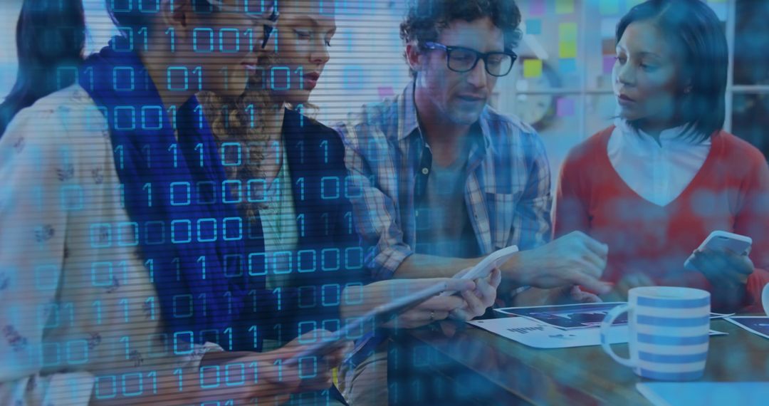 Team Collaboration in Tech Environment with Digital Overlay