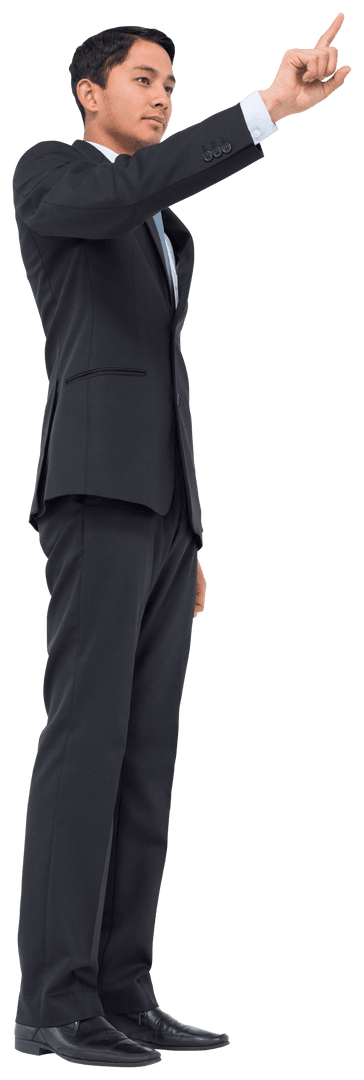Focused Businessman Pointing on Transparent Background