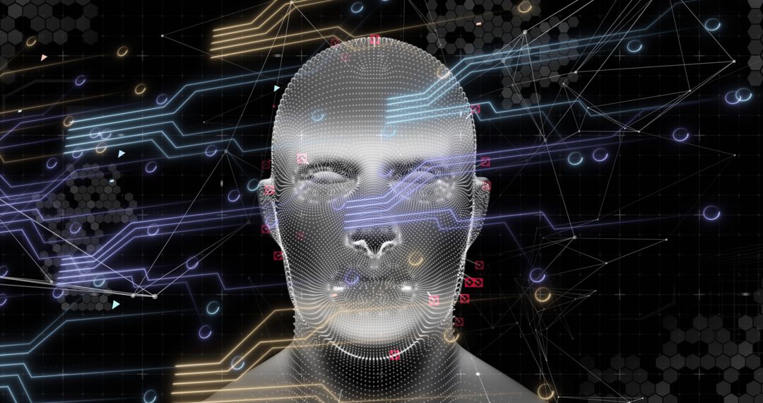 Futuristic Digital Head with Neural Network Interfaces