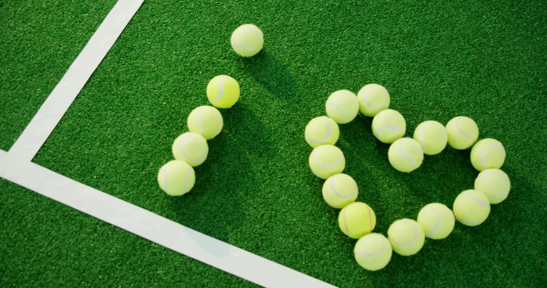 Tennis Balls Forming 'I Love' Shape on Court with White Line