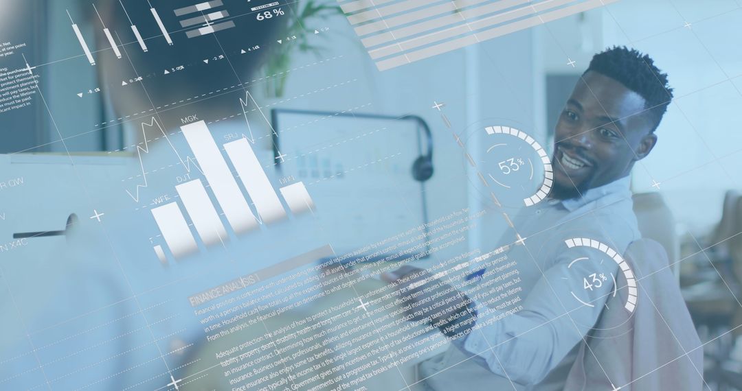 Business Team Analyzing Digital Data with Holographic Charts