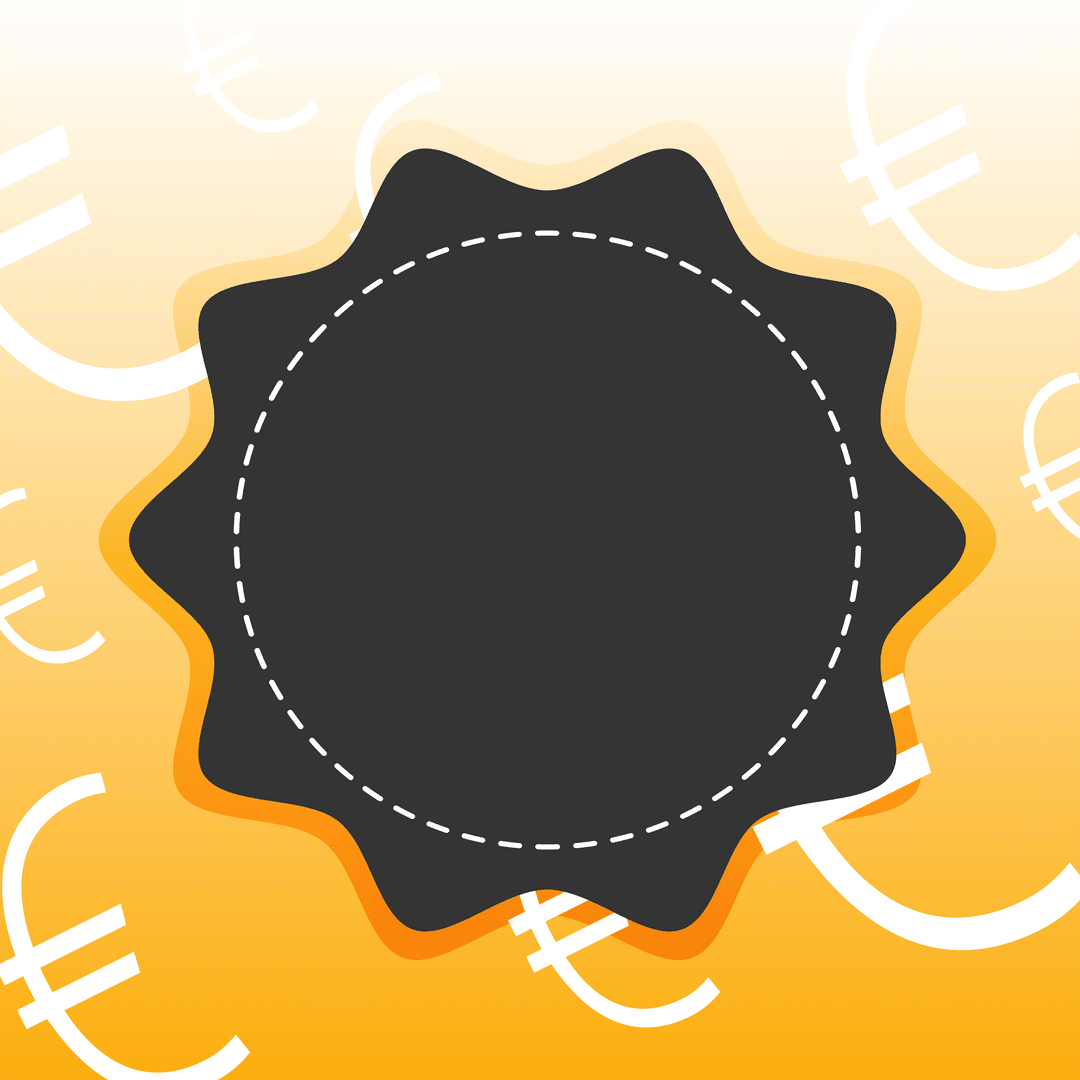 Abstract Black Starburst Shape with Euro Signs on Transparent Background