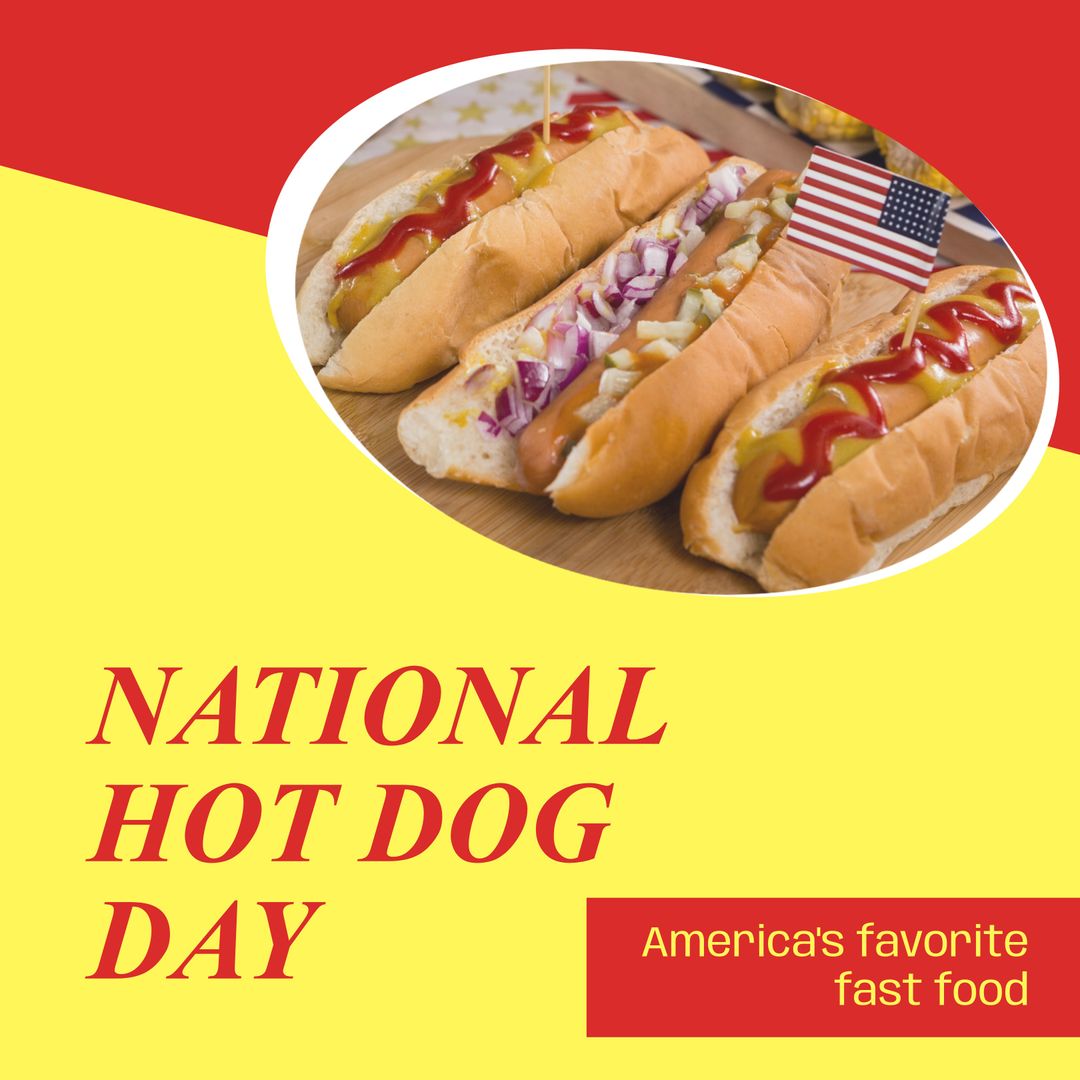 National Hot Dog Day Celebration with American Flag and Colorful Background - Download Free Stock Templates Pikwizard.com