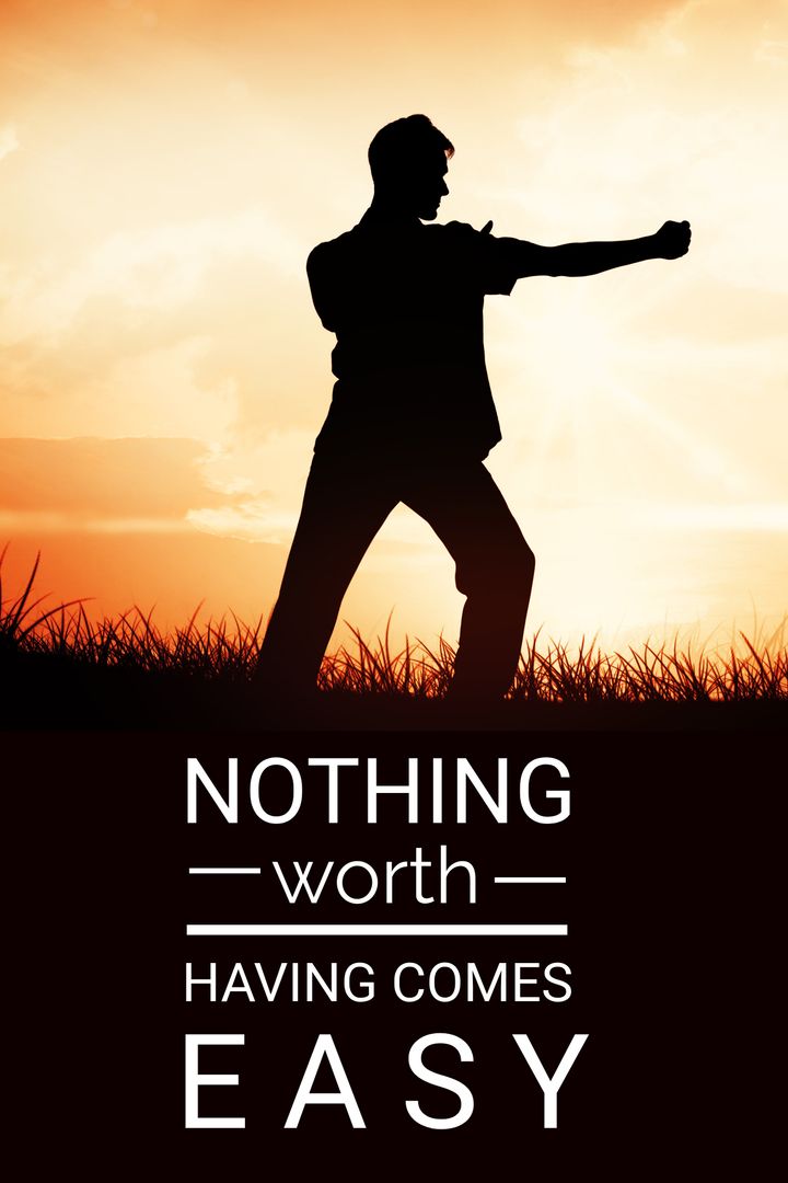 Silhouette Motivation: Achieving Through Determination at Sunset