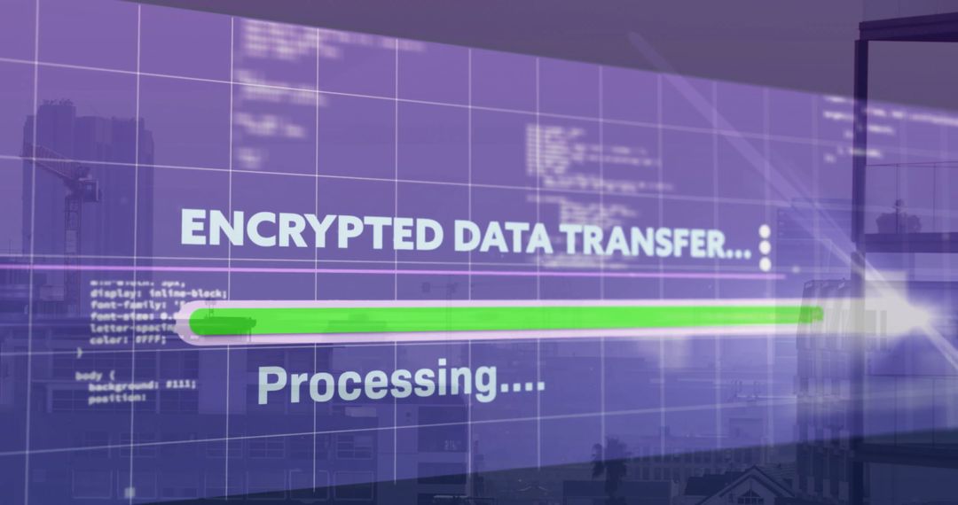 Futuristic Encrypted Data Transfer Progress on Glass Wall