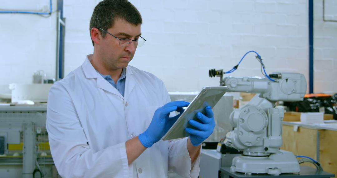 Scientist Using Digital Tablet in Laboratory with Advanced Machinery - Free Images, Stock Photos and Pictures on Pikwizard.com