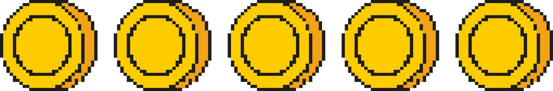 Pixel Art Golden Coins Floating on Transparent Background 8-bit Style