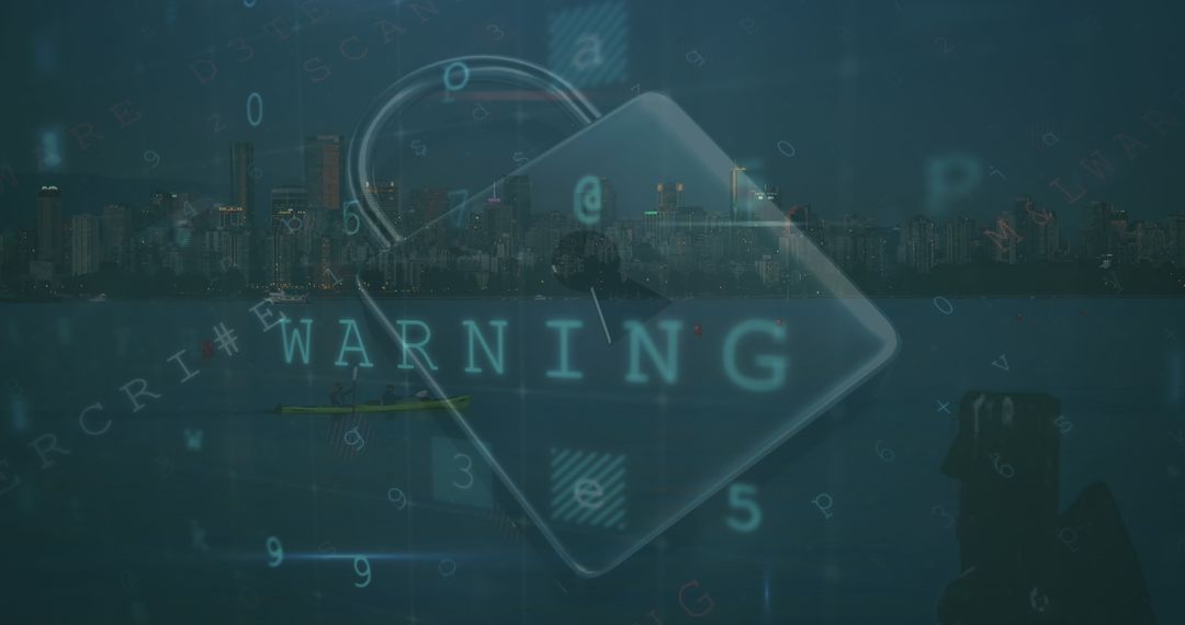 Digital Security Warning Over Cityscape