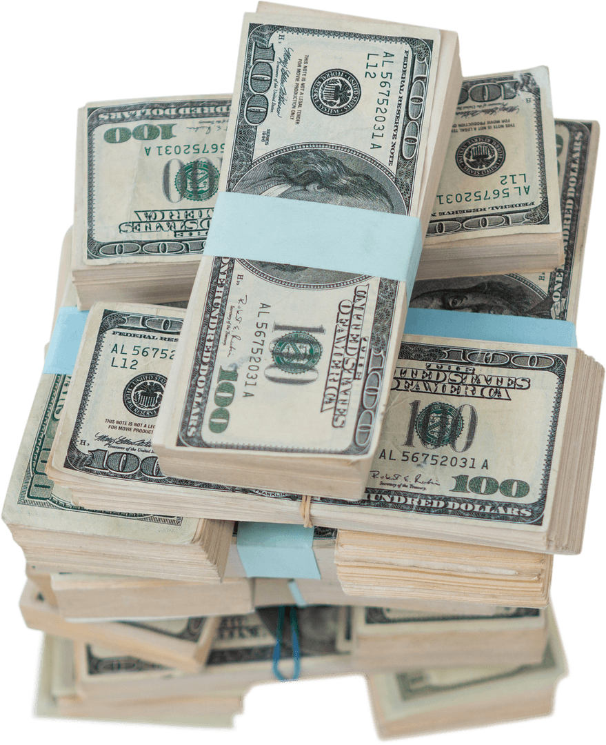 Transparent Bundle of Stacked US Hundred Dollar Bills